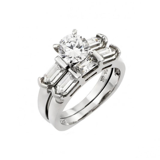 Sterling Silver 925 Rhodium Plated Baguette CZ Engagement Ring Set Sizes 5-9