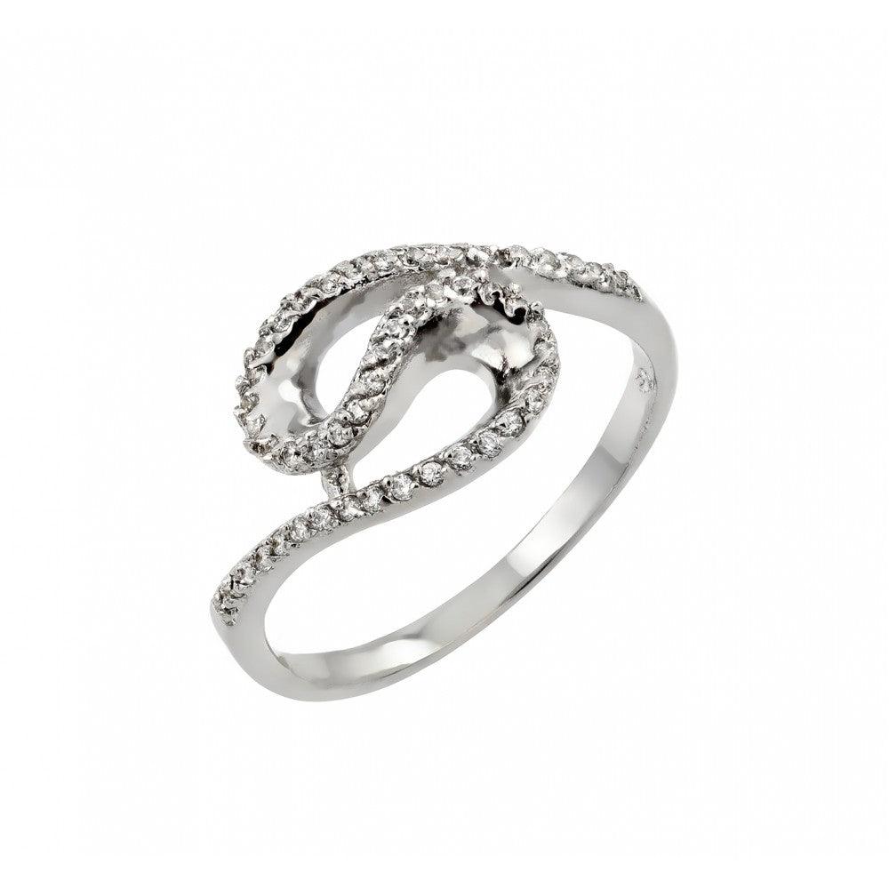Rhodium Plated Sterling Silver 925 Clear Inlay CZ Loop Ring Band Sizes 5-9