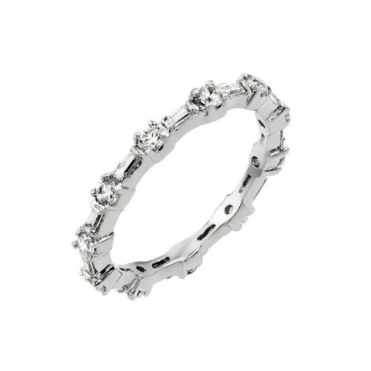 Rhodium Plated Sterling Silver 925 Clear CZ Stackable Eternity Ring Sizes 5-9