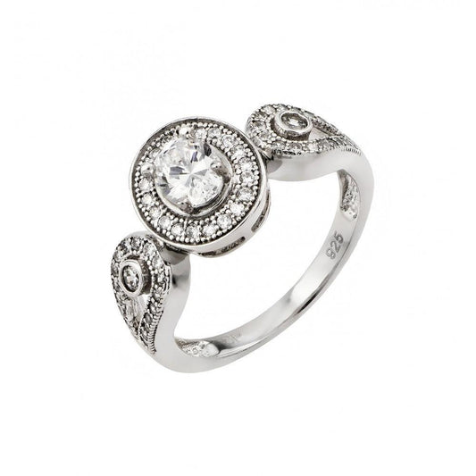 Rhodium Plated Sterling Silver 925 Clear Round CZ Ring Vintage Band Sizes 5-9