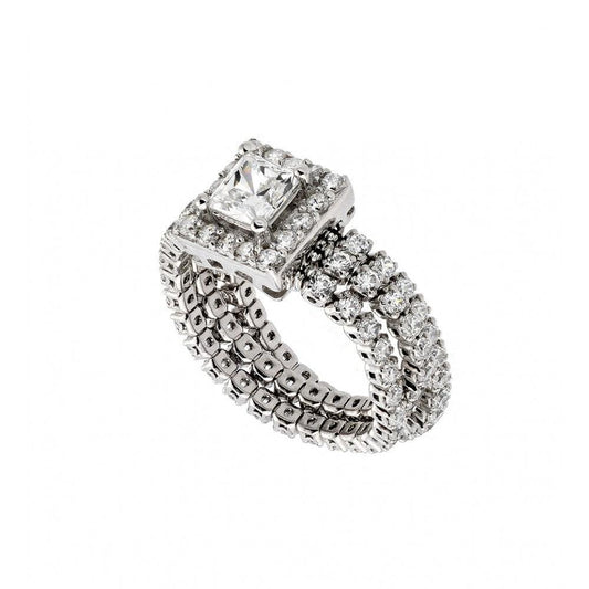 Rhodium Plated Sterling Silver 925 Clear CZ Flexible Square Ring Band Sizes 5-9