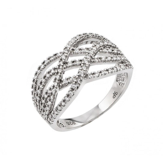 Rhodium Plated Sterling Silver 925 Clear CZ Interlacing Knot Ring Band Sizes 5-9