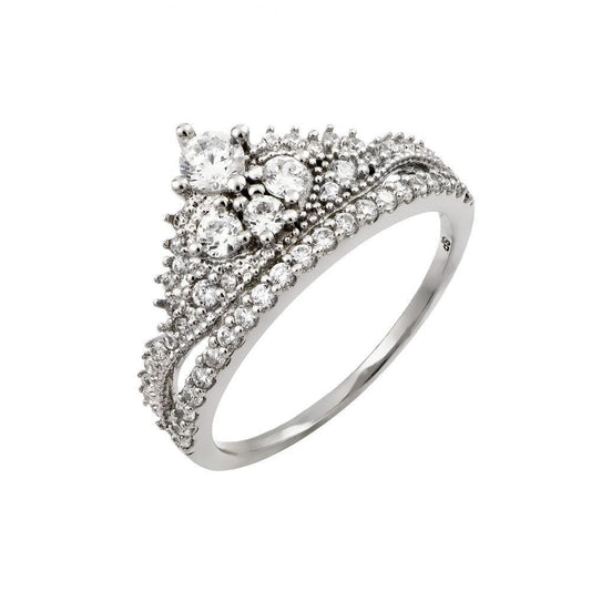 Rhodium Plated Sterling Silver 925 Clear Round Pave Set CZ Tiara Ring Sizes 5-9