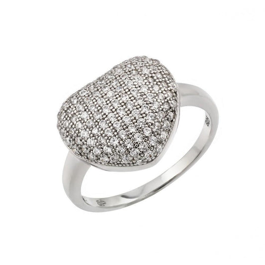 Rhodium Plated Sterling Silver 925 Micro Pave Set CZ Heart Ring Band Sizes 5-9