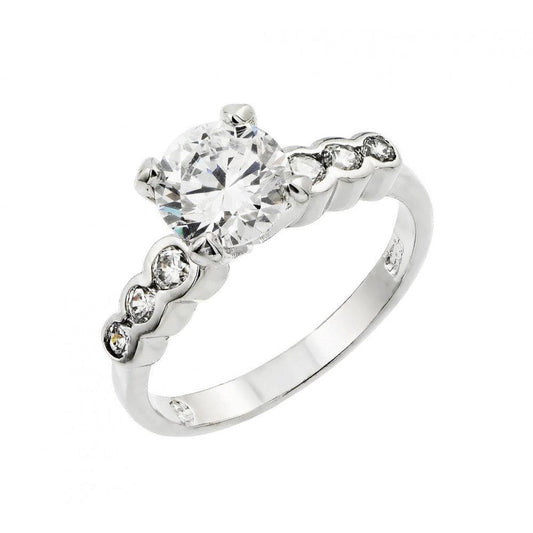 Rhodium Plated Sterling Silver 925 Clear Round Center CZ Bridal Ring Sizes 5-9