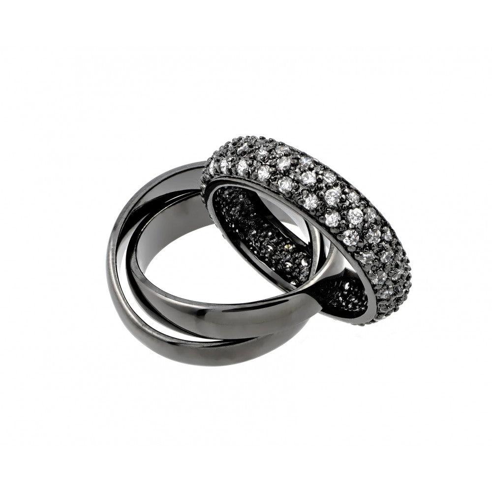 Black Rhodium Plated Sterling Silver 925 Clear CZ Eternity Ring Band Sizes 5-9