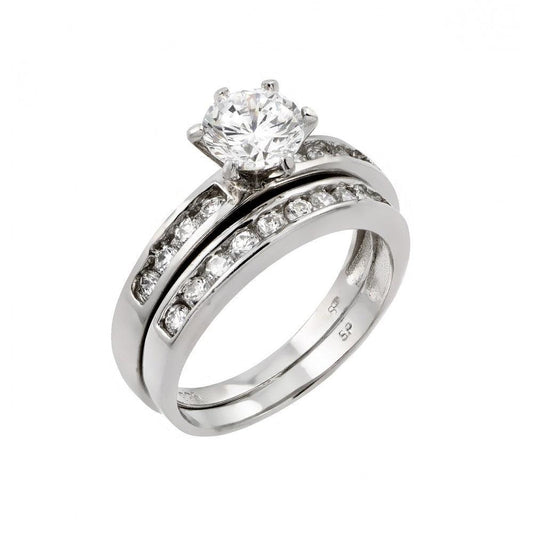 Rhodium Plated Sterling Silver 925 Clear CZ Engagement Ring Pair Set Sizes 5-9