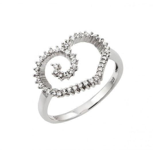Rhodium Plated Sterling Silver 925 CZ Open Heart Ring Love Band Sizes 5-9