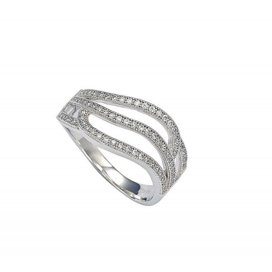 Rhodium Plated Sterling Silver 925 Micro Pave Set Clear CZ Wave Ring Sizes 5-9
