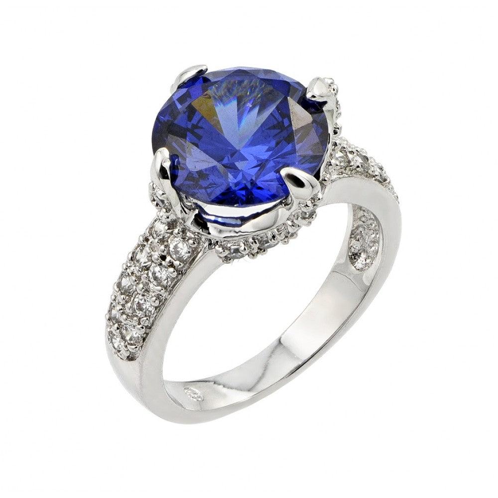 Rhodium Plated Sterling Silver 925 Blue Clear CZ Bridal Ring Band Sizes 5-9