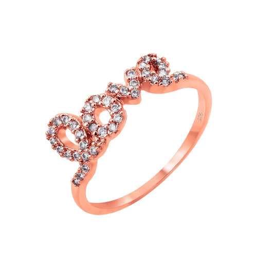 Rose Gold Sterling Silver 925 Plated Clear CZ Love Ring Cute Band Sizes 5-9
