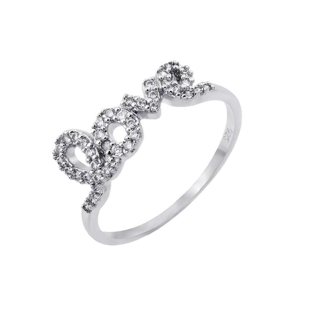 Rhodium Plated Sterling Silver 925 Clear CZ Love Ring Cute Band Sizes 5-9