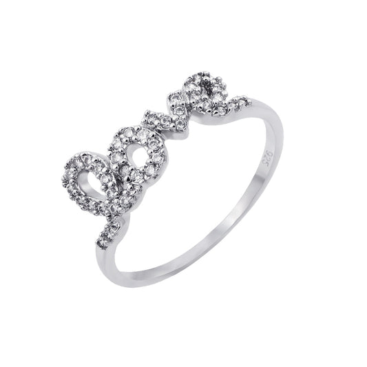 Rhodium Plated Sterling Silver 925 Clear CZ Love Ring Cute Band Sizes 5-9