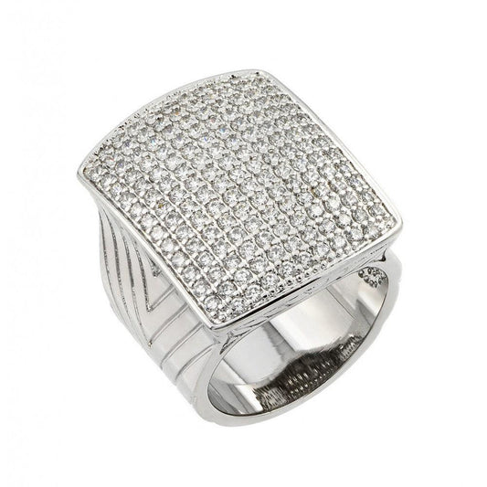Rhodium Plated Sterling Silver 925 Micro Pave Clear CZ Square Ring Sizes 5-9