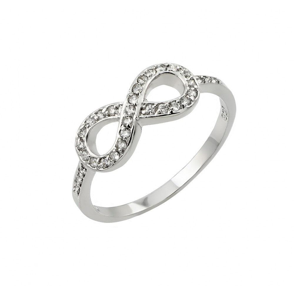 Rhodium Plated Sterling Silver 925 Clear CZ Infinity Symbol Ring Band Sizes 5-9