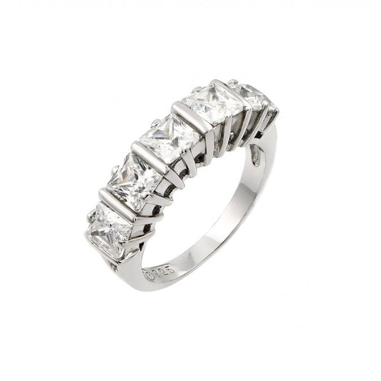 Rhodium Plated Sterling Silver 925 Clear CZ Ring Fashion Band Sizes 5-11