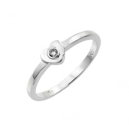 Rhodium Plated Sterling Silver 925 Single Clear CZ Heart Ring Band Sizes 5-9