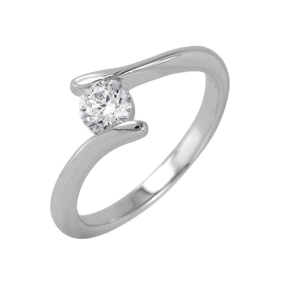 Rhodium Plated Sterling Silver 925 Single Clear CZ Plain Ring Band Sizes 5-9