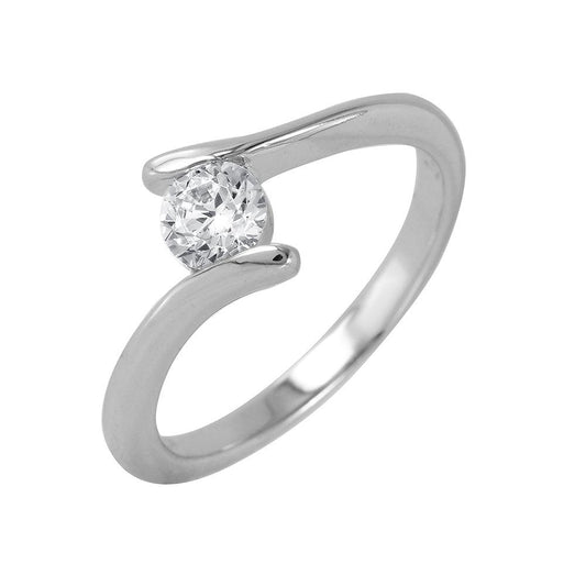Rhodium Plated Sterling Silver 925 Single Clear CZ Plain Ring Band Sizes 5-9