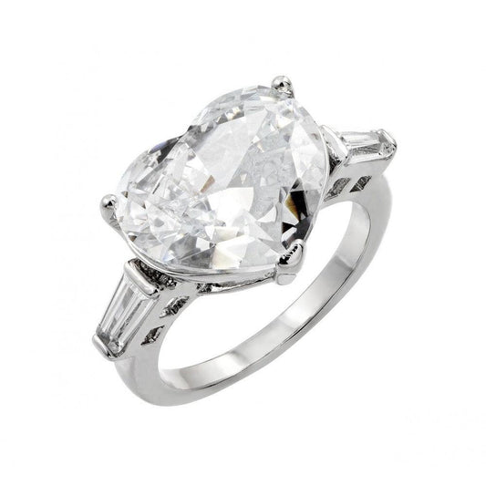 Rhodium Plated Sterling Silver 925 Large Clear CZ Heart Love Band Ring Sizes 5-9