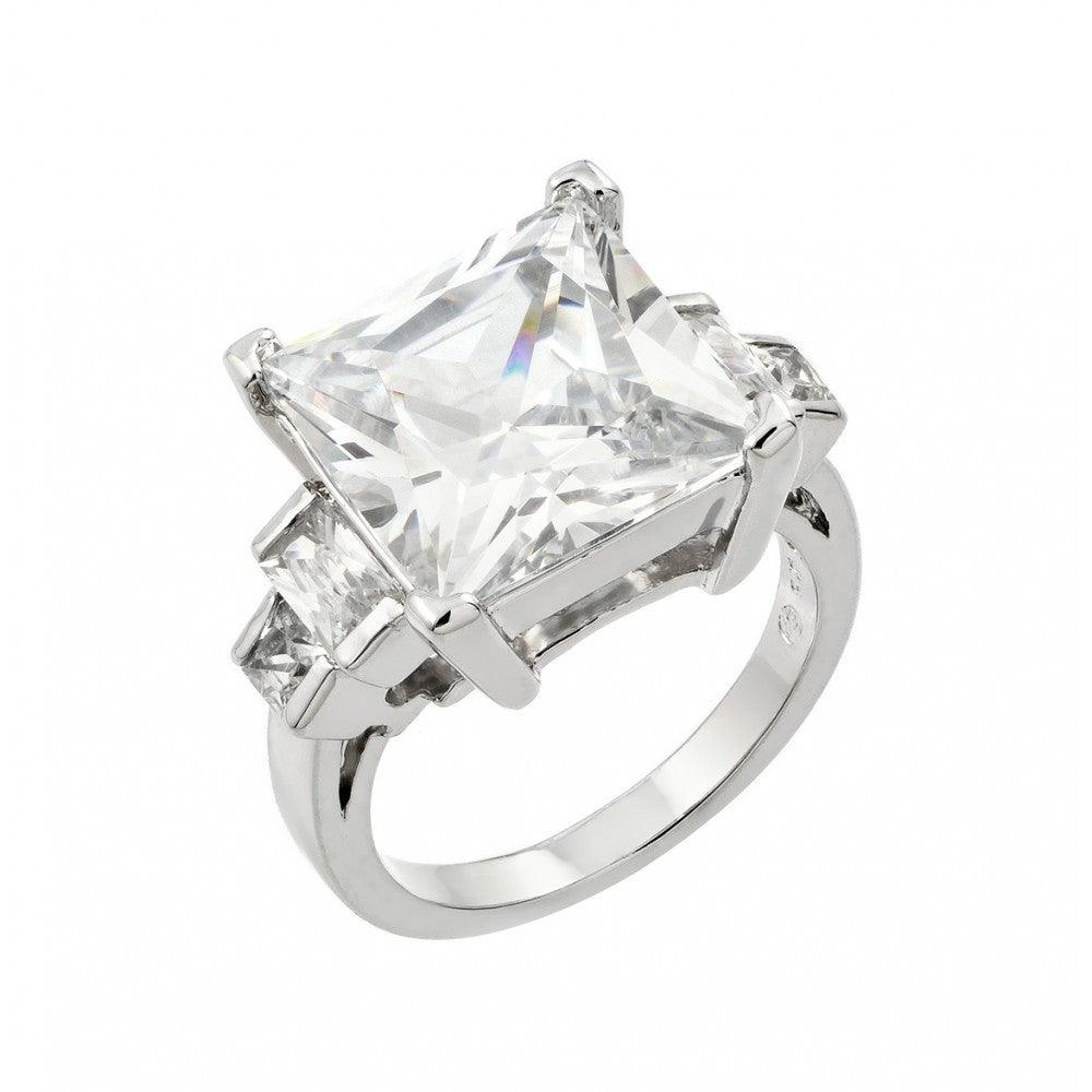 Rhodium Plated Sterling Silver 925 Large Clear Square CZ Ring Band Sizes 5-9