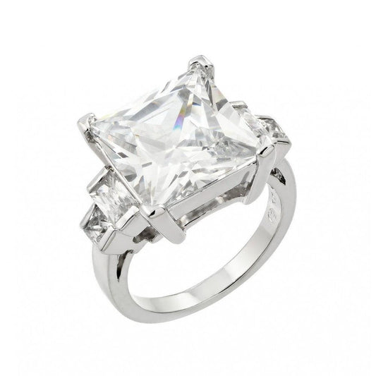 Rhodium Plated Sterling Silver 925 Large Clear Square CZ Ring Band Sizes 5-9