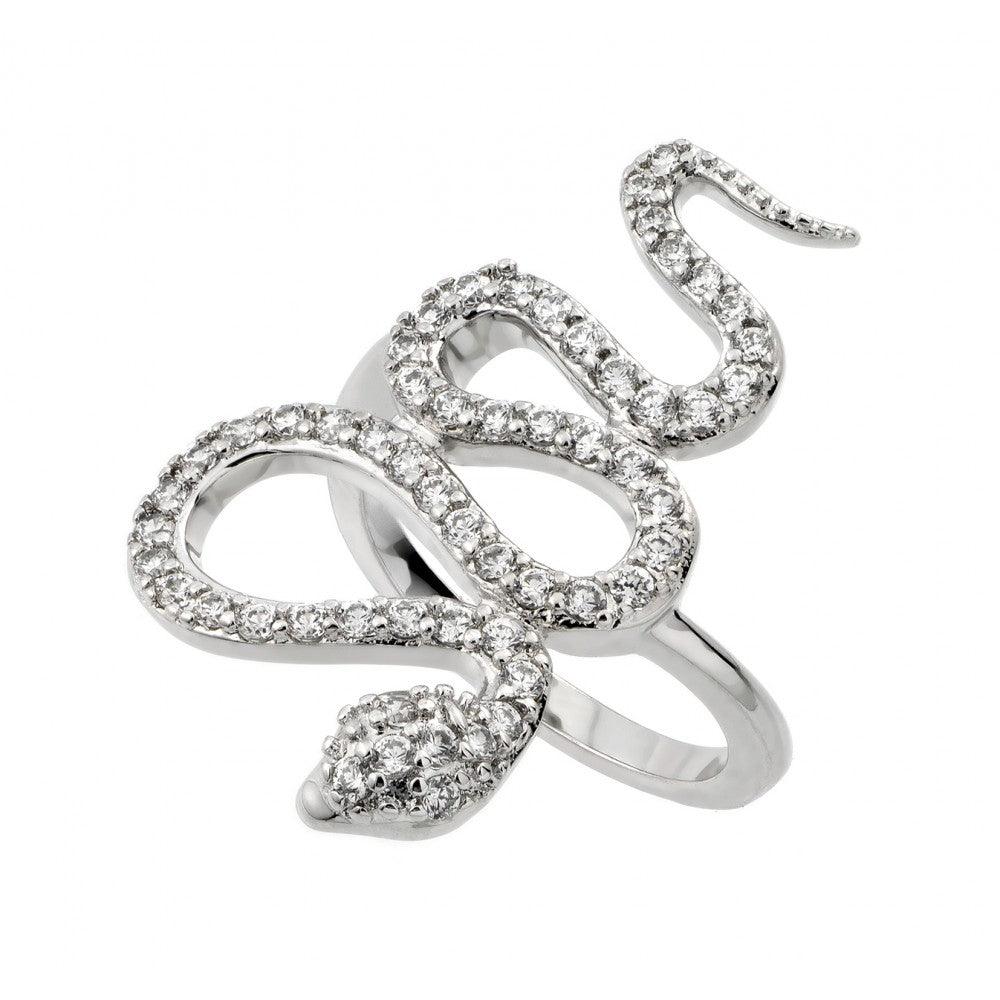 Rhodium Plated Sterling Silver 925 Clear CZ Snake Ring Viper Band Sizes 5-9