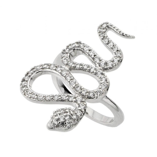 Rhodium Plated Sterling Silver 925 Clear CZ Snake Ring Viper Band Sizes 5-9