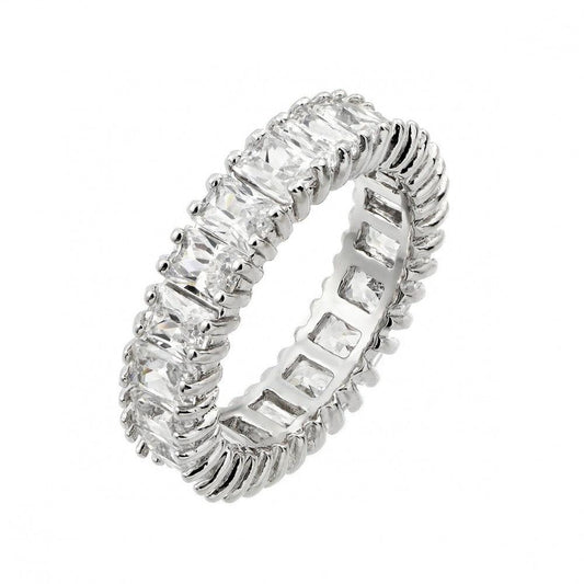 Rhodium Plated Sterling Silver 925 Clear Rectangular CZ Eternity Ring Sizes 5-9