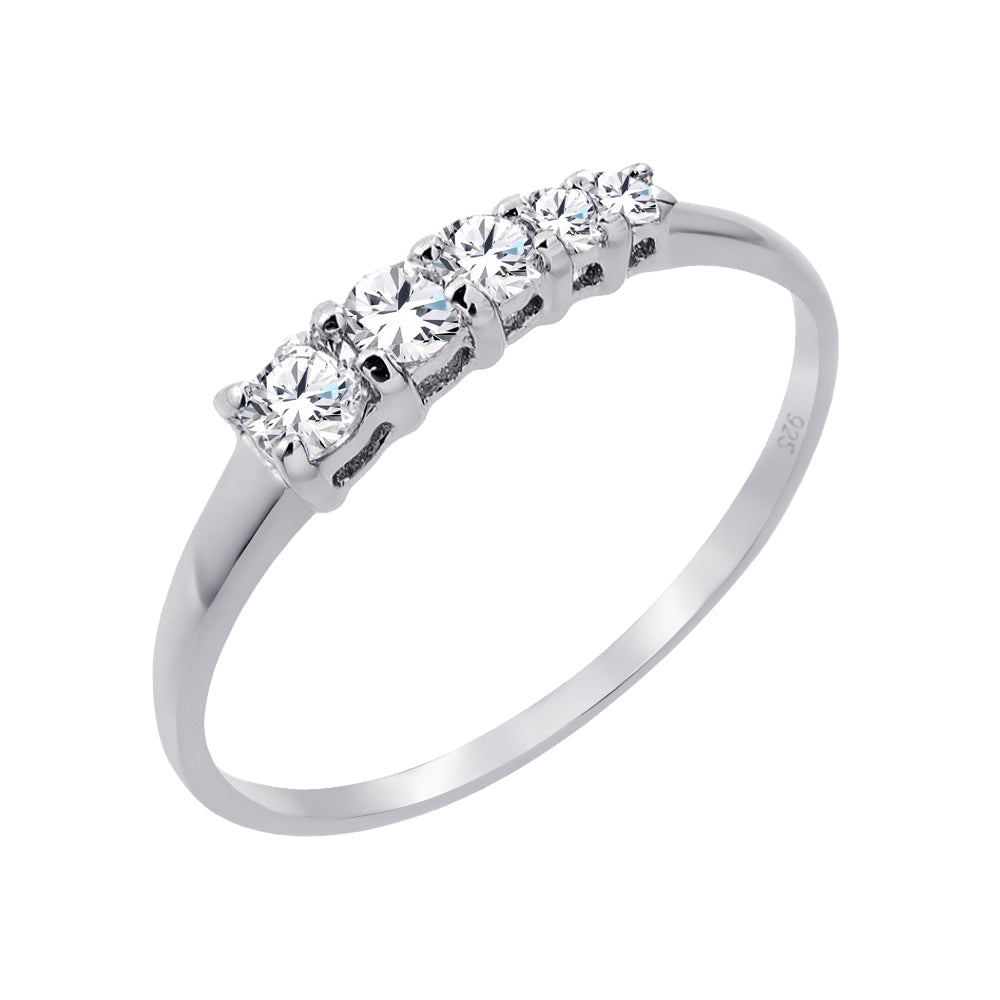 Rhodium Plated Sterling Silver 925 Clear CZ Graduating Ring Band Sizes 5-9