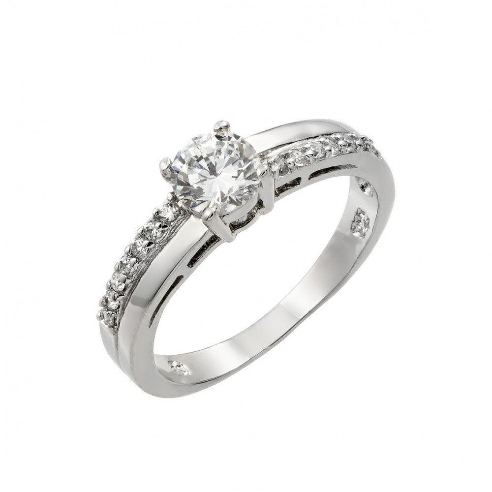 Rhodium Plated Sterling Silver 925 Clear Round Clear CZ Bridal Ring Sizes 5-9