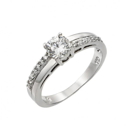 Rhodium Plated Sterling Silver 925 Clear Round Clear CZ Bridal Ring Sizes 5-9
