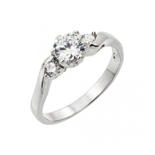 Rhodium Plated Sterling Silver 925 CZ Past Present Future Curved Ring Sizes 5-9