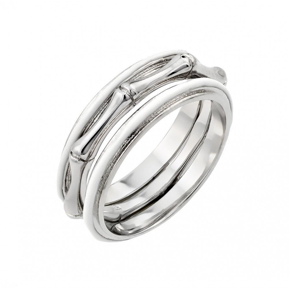 Rhodium Plated Sterling Silver 925 Bone Eternity Ring Multi Band Sizes 5-9