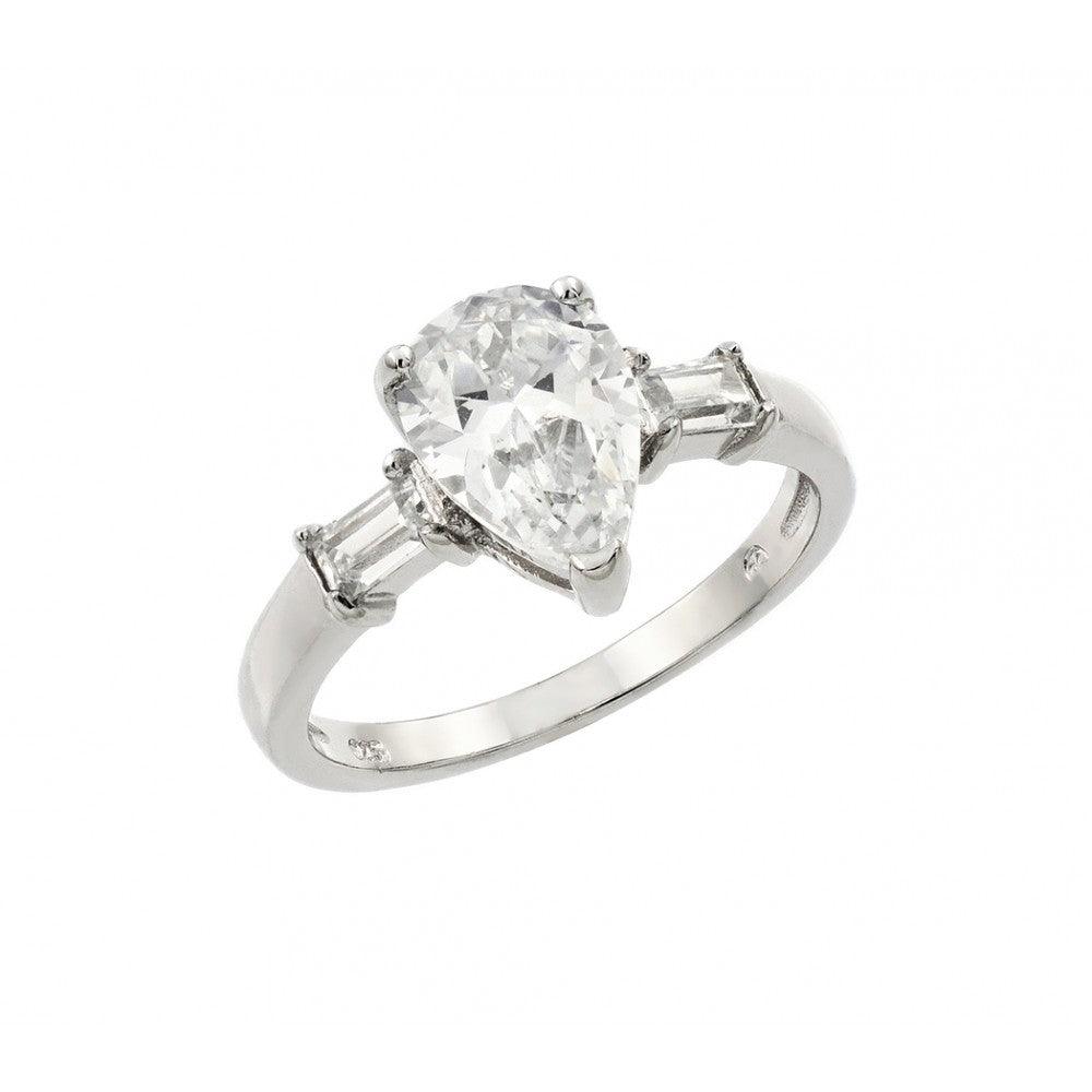 Rhodium Plated Sterling Silver 925 Clear Teardrop CZ Ring Band Sizes 5-9