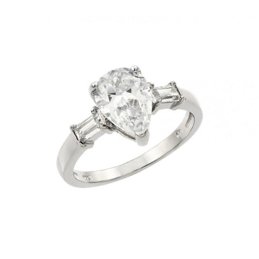 Rhodium Plated Sterling Silver 925 Clear Teardrop CZ Ring Band Sizes 5-9