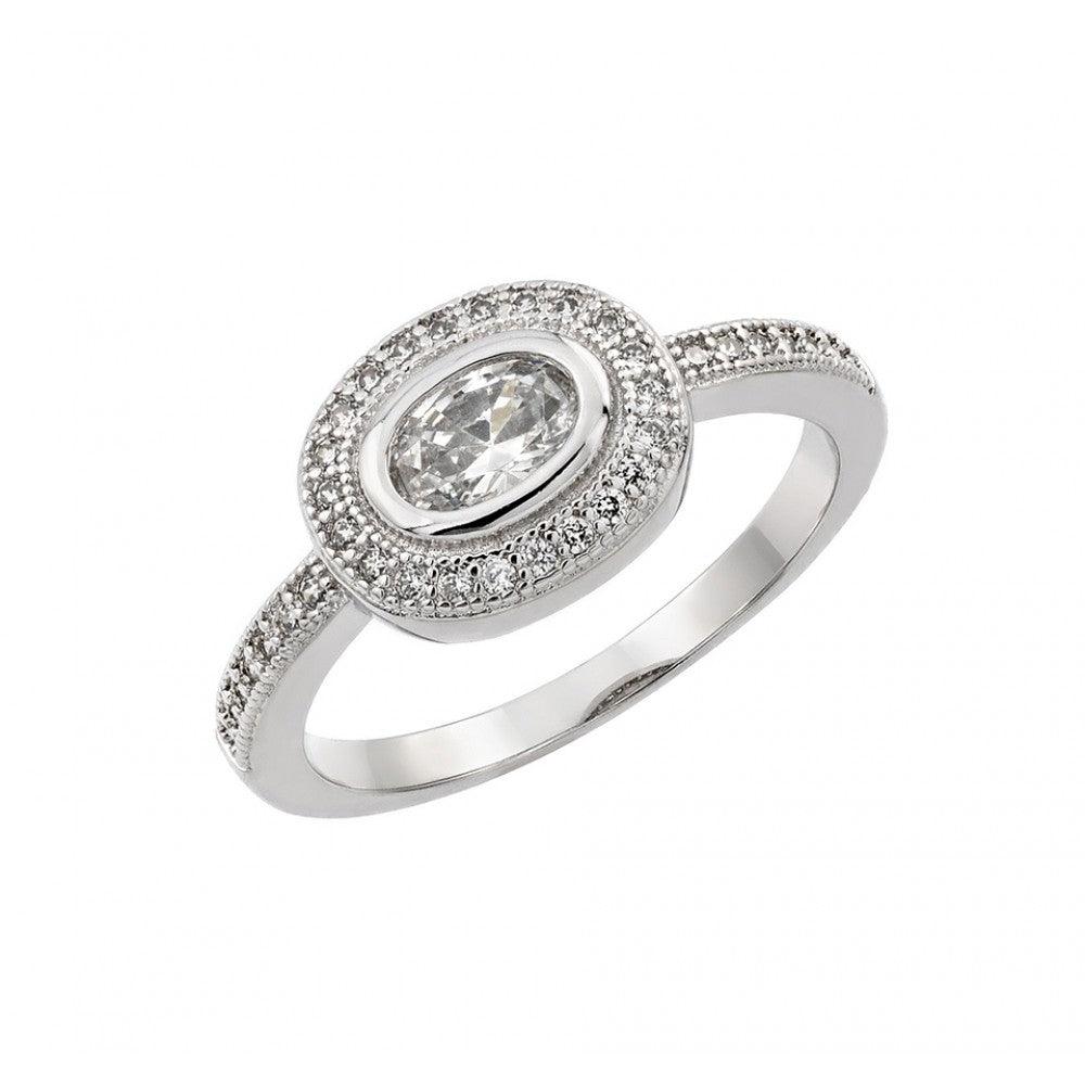 Sterling Silver 925 Rhodium Plated Clear CZ Oval Halo Ring Sizes 5-9