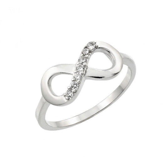 Rhodium Plated Sterling Silver 925 Infinity Eight Round Clear CZ Ring Sizes 5-9