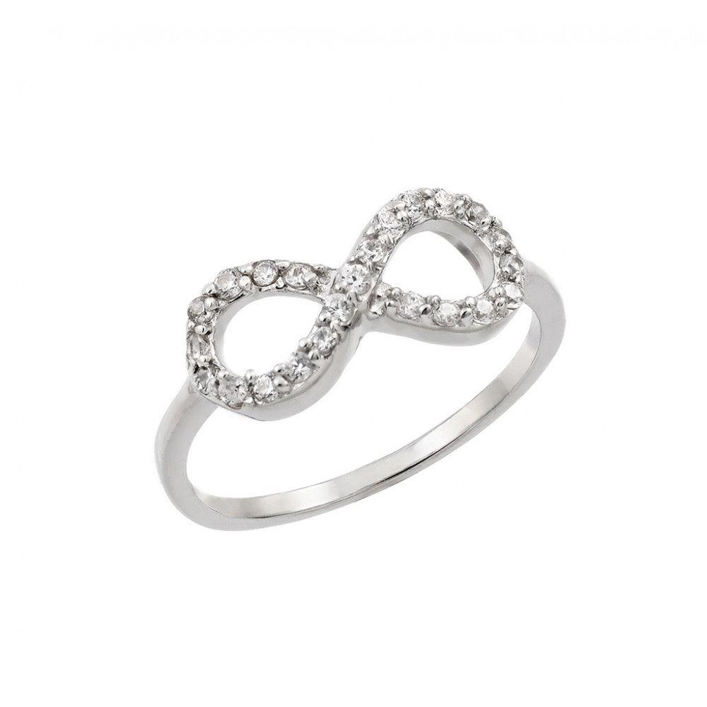 Rhodium Plated Sterling Silver 925 Infinity Eight Round Clear CZ Ring Sizes 5-9