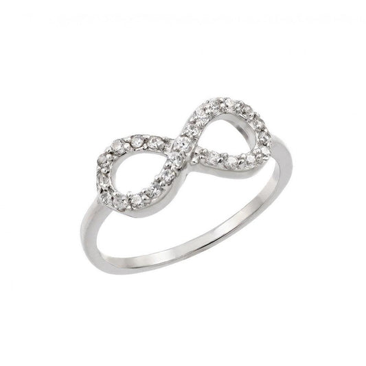 Rhodium Plated Sterling Silver 925 Infinity Eight Round Clear CZ Ring Sizes 5-9