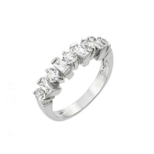 Sterling Silver 925 Rhodium Plated Clear Round Baguette CZ Ring Sizes 5-9