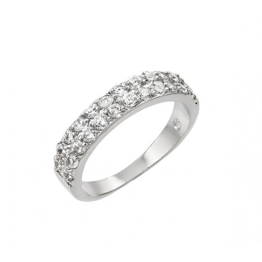 Rhodium Plated Sterling Silver 925 Clear Inlay CZ Ring Fashion Band Sizes 5-9