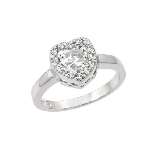 Rhodium Plated Sterling Silver 925 Clear CZ Heart Love Ring Band Sizes 5-9
