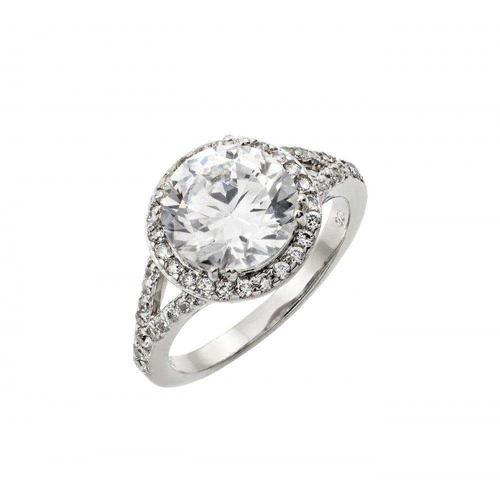 Sterling Silver 925 Rhodium Plated Clear Round Cluster CZ Bridal Ring Sizes 5-9