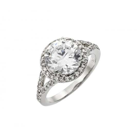 Sterling Silver 925 Rhodium Plated Clear Round Cluster CZ Bridal Ring Sizes 5-9