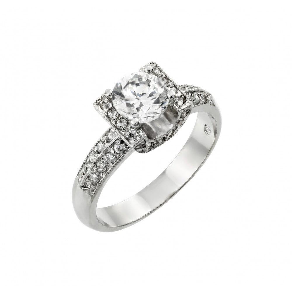 Rhodium Plated Sterling Silver 925 Clear CZ Ring Unique Band Sizes 5-9