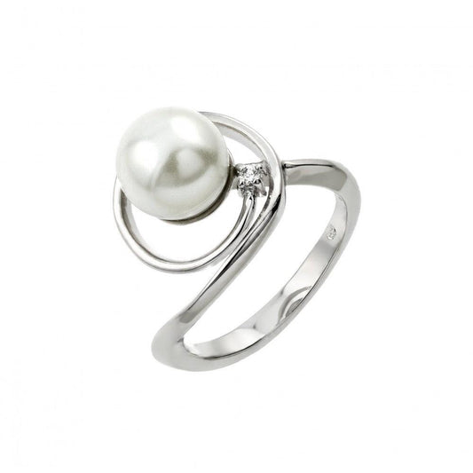Sterling Silver 925 Rhodium Plated Loop Simulated Pearl Ring Sizes 5-9