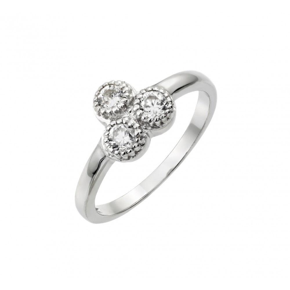 Rhodium Plated Sterling Silver 925 Three Round Clear CZ Ring Band Sizes 5-9