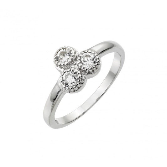 Rhodium Plated Sterling Silver 925 Three Round Clear CZ Ring Band Sizes 5-9