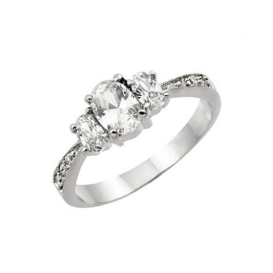 Rhodium Plated Sterling Silver 925 Past Present Future Clear CZ Ring Sizes 5-9